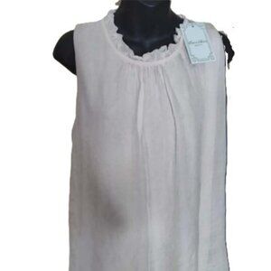 Elena Baldi Silk Blouse Top Ruffle Neckline Pink Blush Size Medium Made In Italy